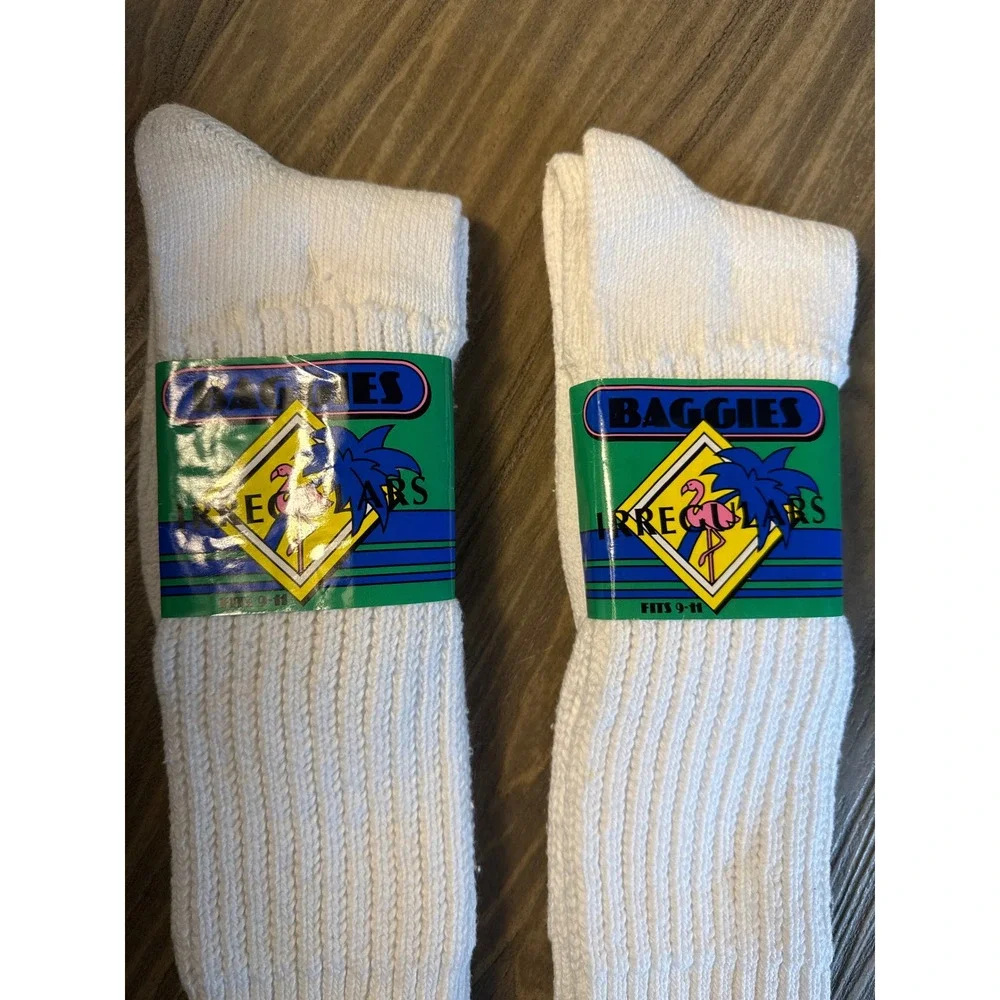 Vintage Baggies Slouch Crew Socks Men 9-11 White Ribbed Made in USA 2pk New